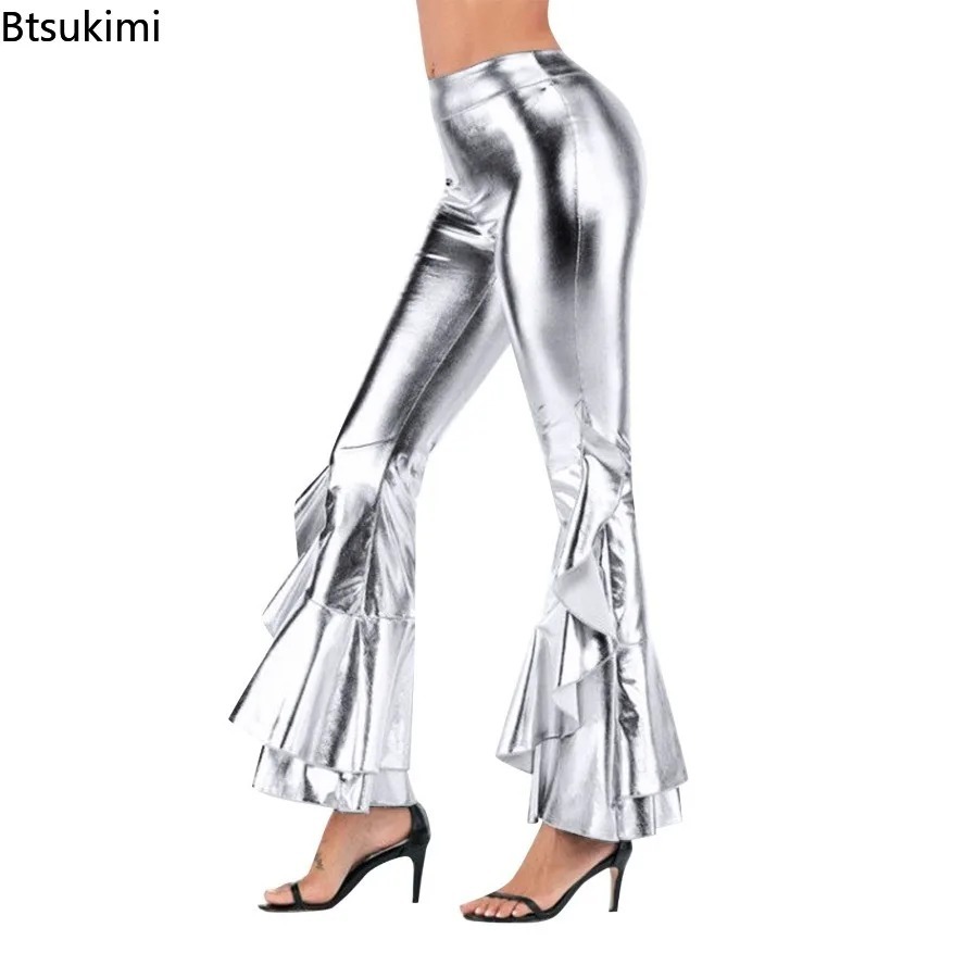 Women's Shiny Flare Trousers M - Wide Leg Trouser 70S ulasan dan harga