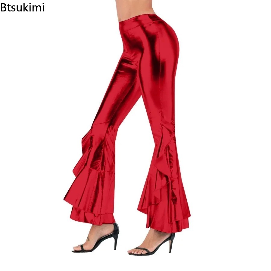 Women's Shiny Flare Trousers M - Wide Leg Trouser 70S ulasan dan harga
