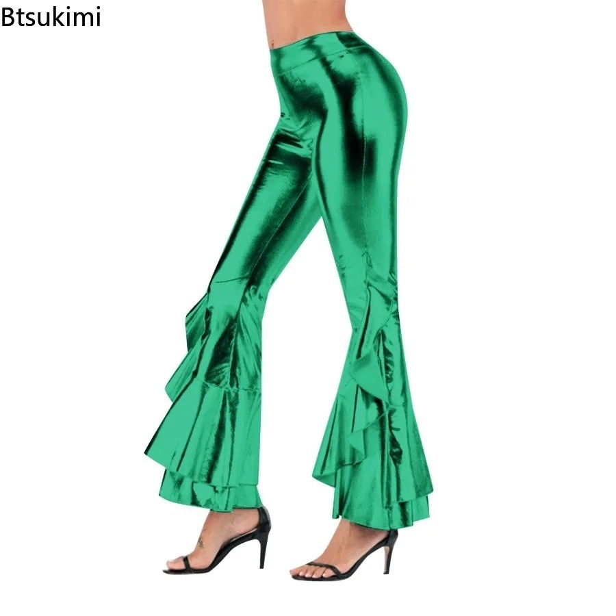 Women's Shiny Flare Trousers M - Wide Leg Trouser 70S ulasan dan harga