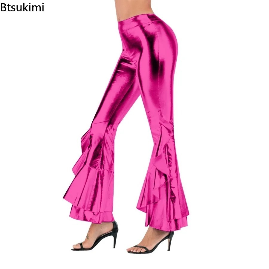Women's Shiny Flare Trousers M - Wide Leg Trouser 70S ulasan dan harga