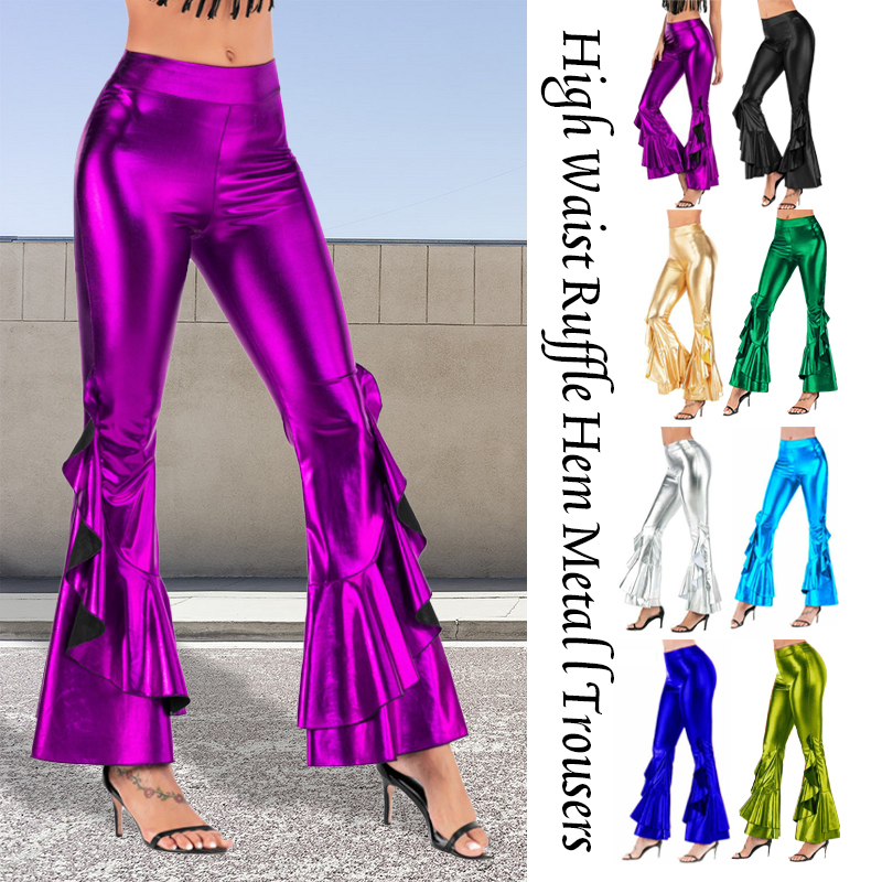 Women Shiny Flare Trousers Las - Wide Leg Trouser 70S ulasan dan harga