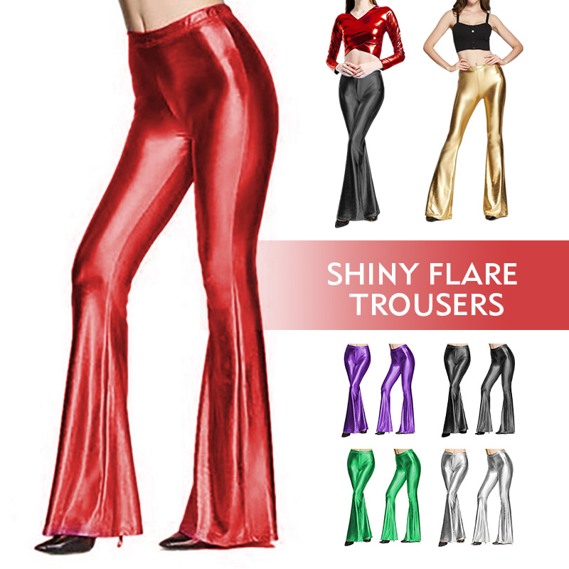 Women Shiny Flare Trousers Las - Wide Leg Trouser 70S ulasan dan harga