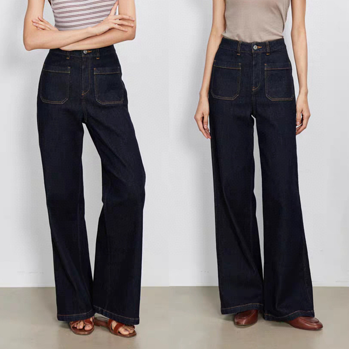 High Waist Wide Leg Blue Denim - Wide Leg Trouser 70S ulasan dan harga