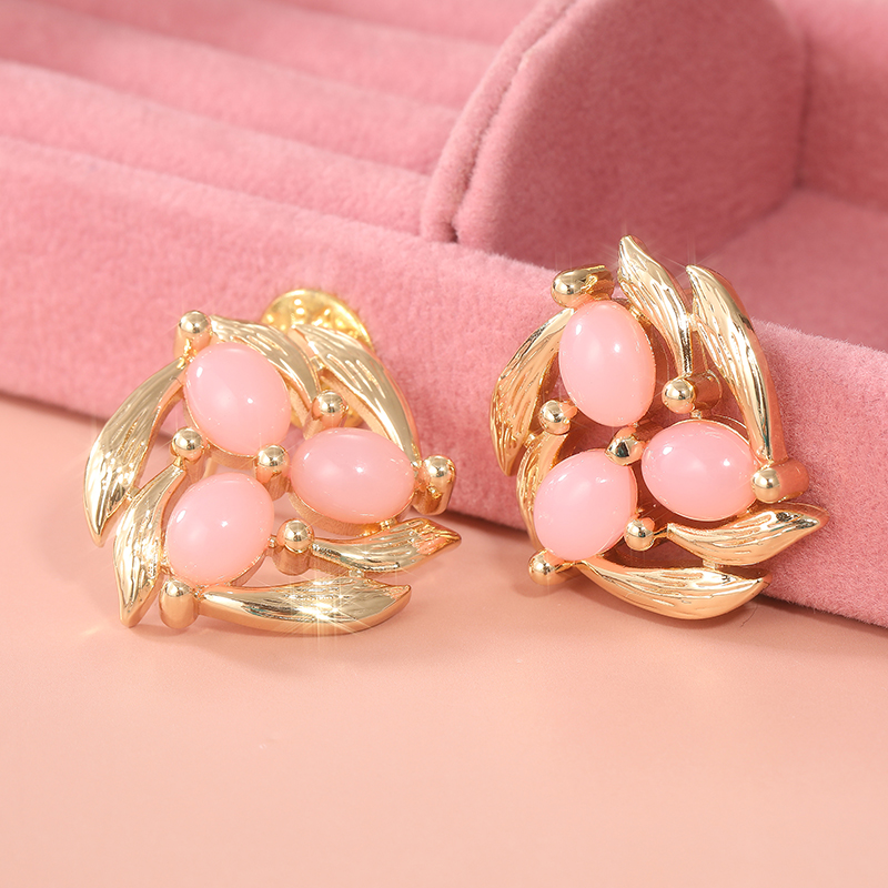 Vintage Inlay Pink Stone Flowe - Vintage Fashion Vogue ulasan dan harga