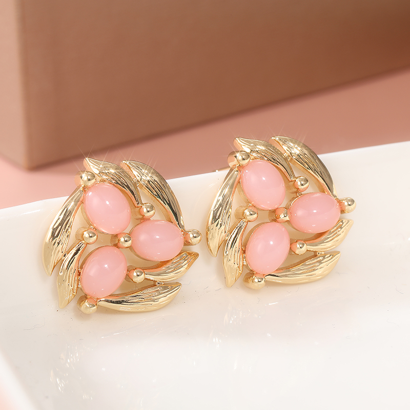 Vintage Inlay Pink Stone Flowe - Vintage Fashion Vogue ulasan dan harga