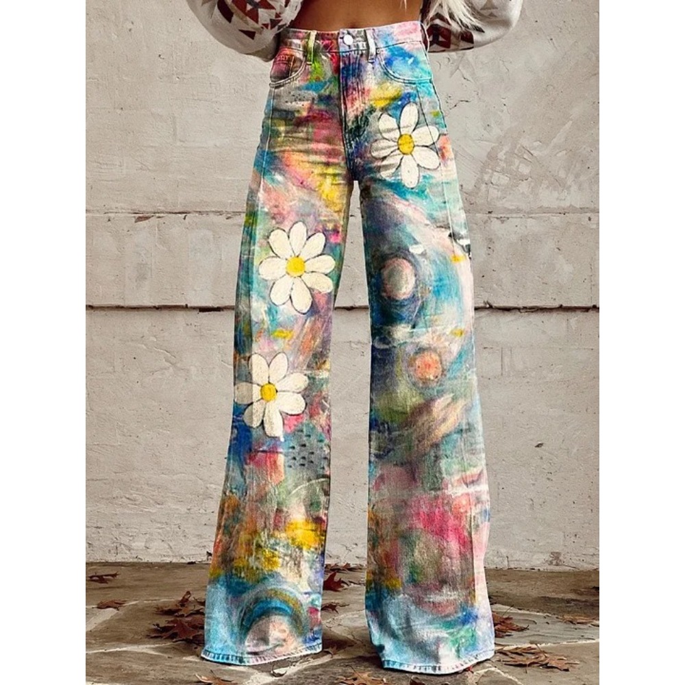 Women's Cute Retro Wave Daisy  - Wide Leg Trouser 70S ulasan dan harga