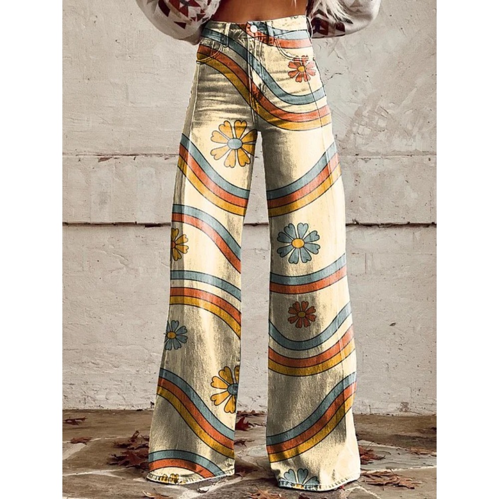 Women's Cute Retro Wave Daisy  - Wide Leg Trouser 70S ulasan dan harga